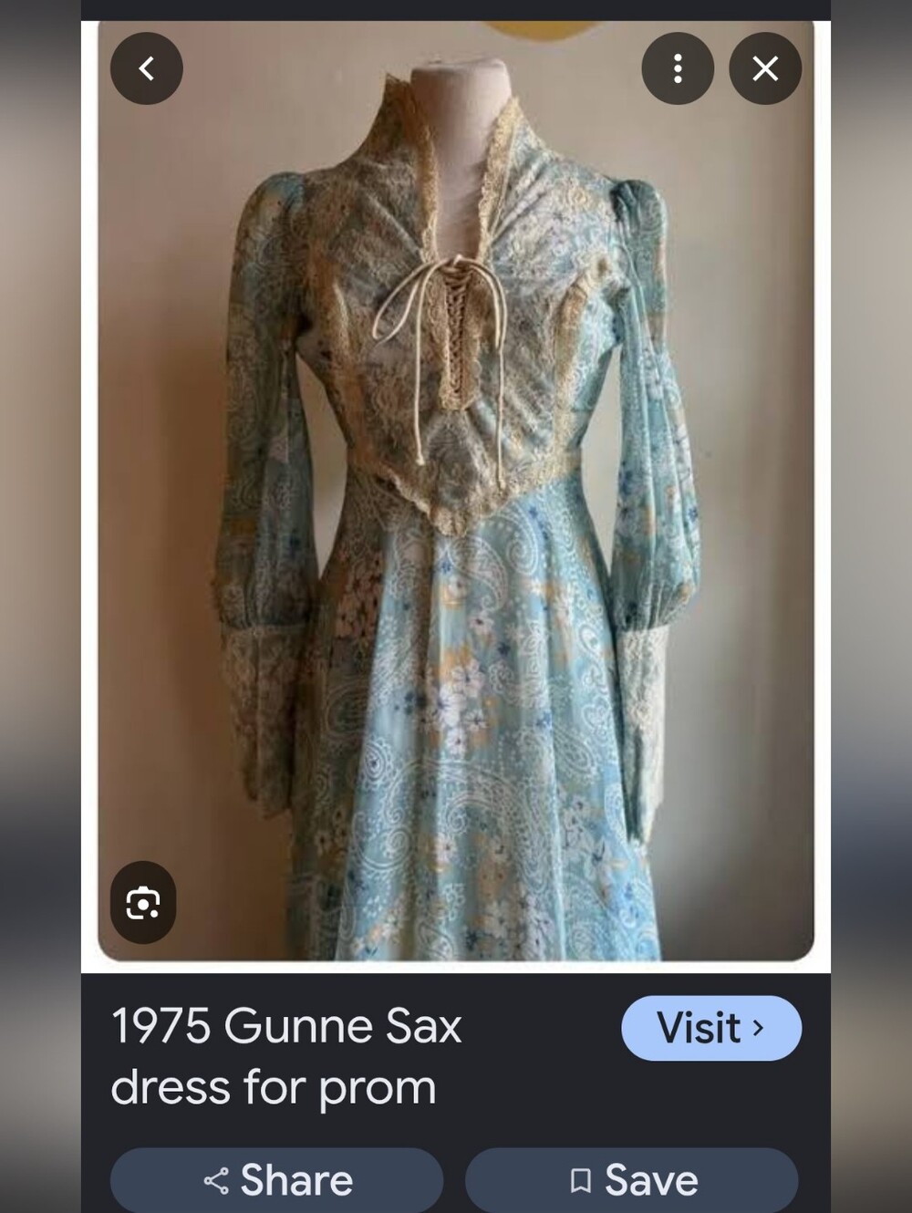 Gunne Sax Vintage Rare 1970 Light Blue Paisley Prairie Lace-Up Corset Maxi Dress - Picture 6 of 14